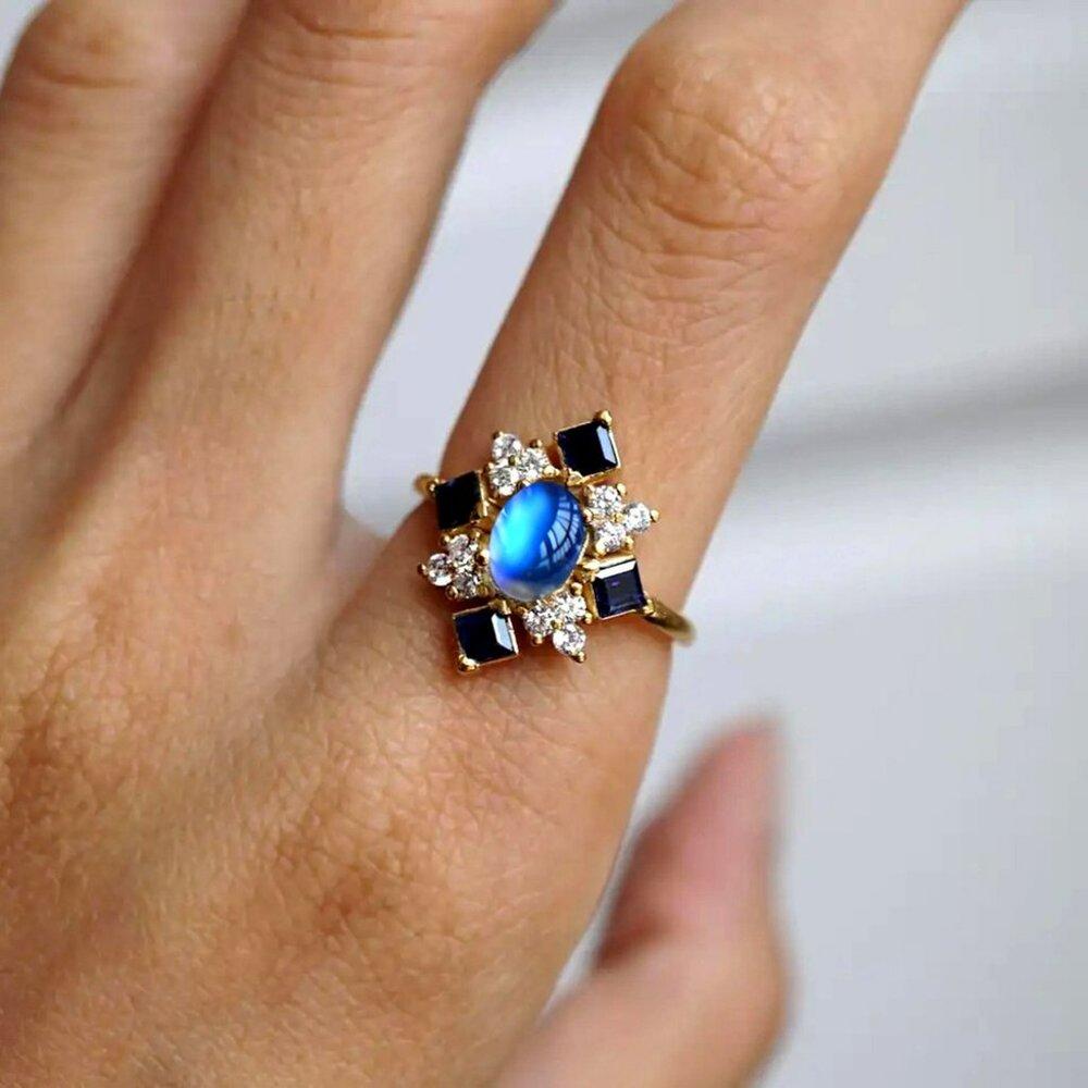 Moonstone and Square Rhinestones - Picture 4 of 4